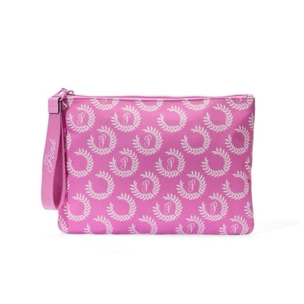 VICTORIA'S SECRET PINK Top-Zip Pouch NEW WITH TAGS IN PINK & WHITE